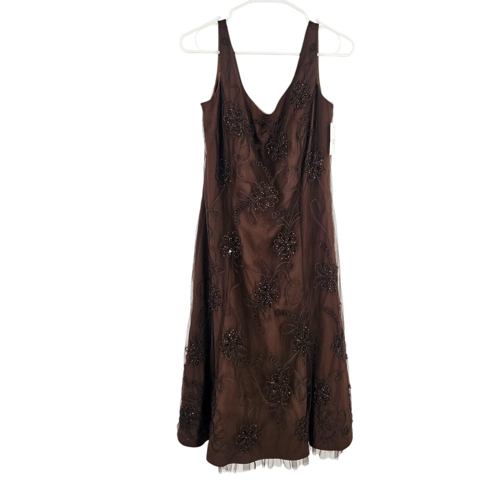 Vintage y2k Liz Elana Prom Dress Brown Tulle Beaded Goth Whimsigoth NWOT Size 10